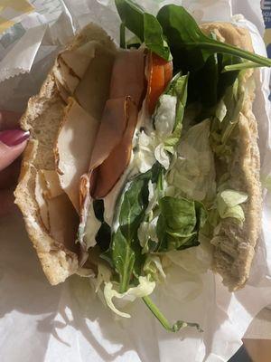 Turkey/ham sandwich from Lexington location. Fresh bread and veggies.