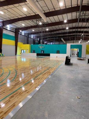 Huge facility with basketball and volleyball marked courts