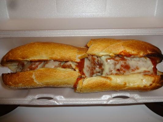 Meatball & cheese grinder, from Gino's Pizza in Bristol, CT.