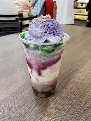 "Halo halo with ube ice cream for $2.00 limited time ( regular price $7.00)