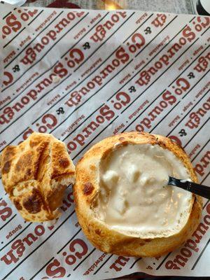 Clam Chowder Bread Bowl, assembled