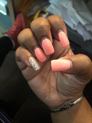 Full set short acrylic  i went to don and my nails dont even match i have one big ass middle finger and he kept burning me with the drill