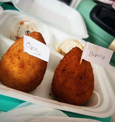 Indian Masalacino Arancini + Mexican Birriacino Arancini