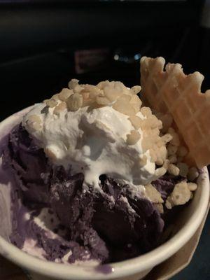 Girl ate half before I got a pic, haha! Ube with strawberry and rice crispies!