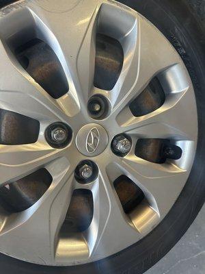 Lug nuts on wheel completely loose. If I had gone on the Highway I would have died the wheel would have popped off.