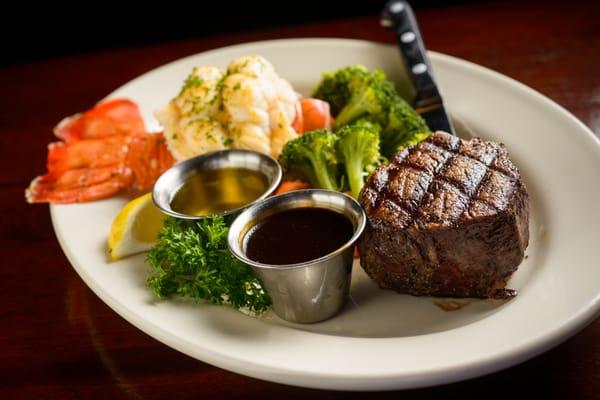 Surf & Turf at its Best.  Petite Filet Mignon paired with a Jumbo Australian Lobster Tail.