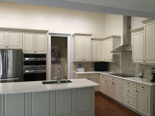 Ms. Sheehan's kitchen - Pompeii Quartz Sunny Pearl countertops.