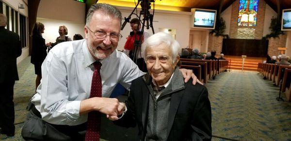 Guest preacher Pastor Lee with Pastor Elias, 96 year old Patriarch Pastor.