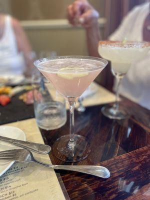 Pink Ginger Martini & Mezcal Margarita - all fresh ingredients.