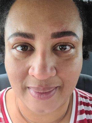 Anna of WOW Brows in Durham, NC provided the desired shape and color to my brows.