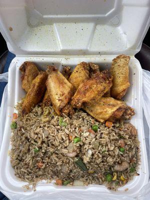 Shrimp  fried rice and lemon  chicken wings