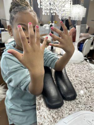 Our granddaughter had just gotten her nails done. Thank you, Kim.