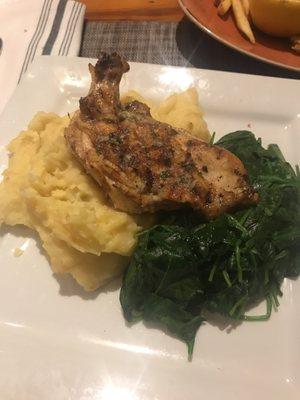 Char Grilled Chicken with spinach and mashed potatoes