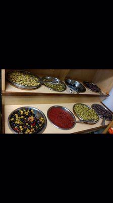 Moroccan olives ,cracked olives ,dry sele ,Greek kalamata,harissa hot sauce,mixed Algerian olives