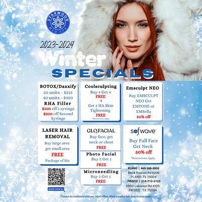 Winter is here, and it's time to indulge in self-care!  Exciting news from Starwood Med Spa - introducing our Winter Specials!