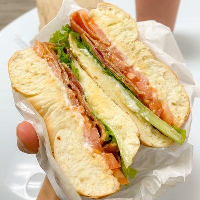 BLT on a sesame bagel.