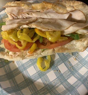 Turkey Italiano with cheese ... ordered but not received... Turkey, no cheese, no italiano nasty old bun. And giant stems with ban peppers.