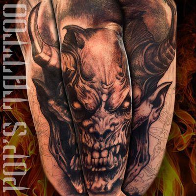 Devil head tattoo. Done by Chuck