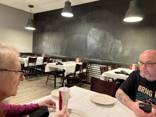 My Family sitting in Tre Fratelli's dining room