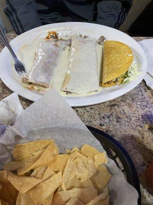 Enchilada, burrito and taco combo