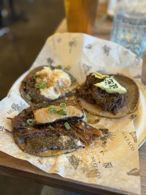 Pork Belly, Short Rib Barbacoa and Shrimp Porky. All delicious.