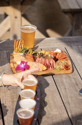 Feast Platter & Beer Flights outside in the Biergarten