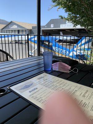 Patio seating, featuring the blurry thumb!