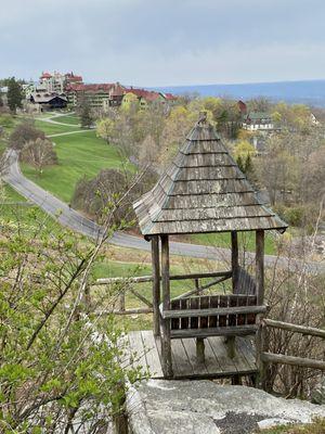 View of garden area and a lookout seat.