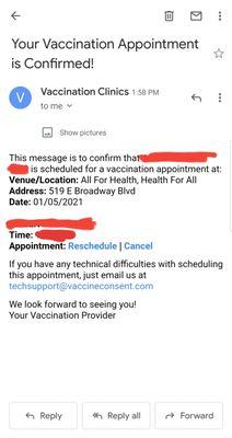 Vaccine Consent Confirmed But this clinic, All For Health, Health For All Cancelled on us!!