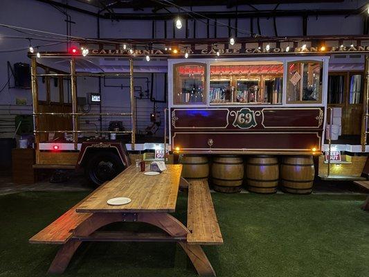 Trolley turned into wine serving bar