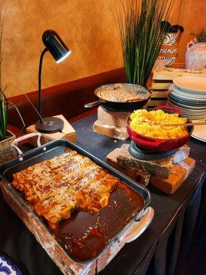 enchiladas and rice and beans