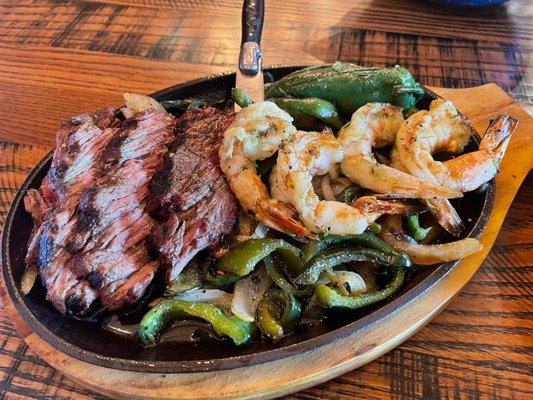 Beef and shrimp fajitas. Perfection