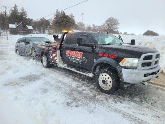 And move the van to a spot, off the road, that the loader had dug out.