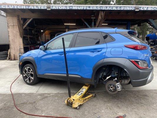 Tire being fixed after it was flat