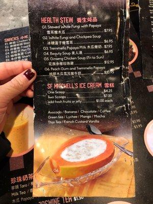 Dessert menu