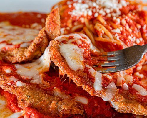 Chicken Parmigiana with spaghetti