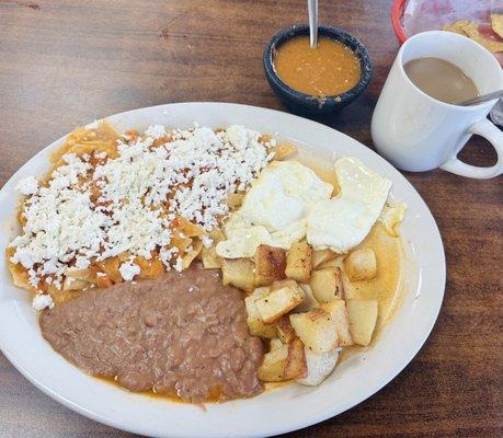 Chilaquiles Rojos De Queso Mozzarella and Queso Fresco Mexicano