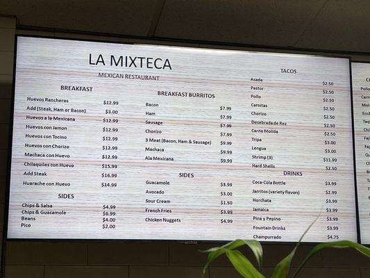 La Mixteca Menu Part 1 Nov 2024