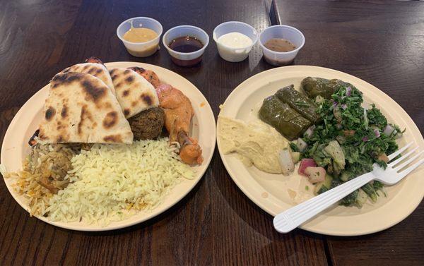 All you can eat for under $20. Round one of buffet: chicken kabob, curry chicken, gyro, rices, pita, hummus, grape leaves, tabbouleh.