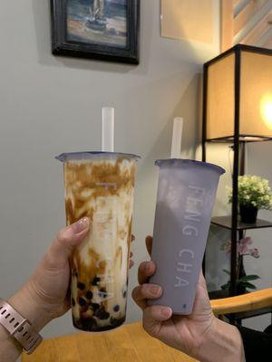 Brown sugar with boba and taro with jelly