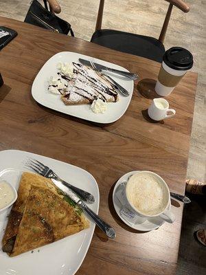 Mushroom crepe and Nutella crepe