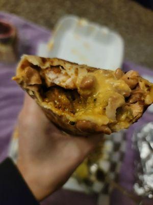 Chicken burrito with 303 sauce inside