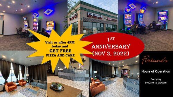 Can't believe it's 1 year anniversary of our Fortune's - South Elgin!
Visit us today after 4 pm and get FREE Pizza and Cake!!!