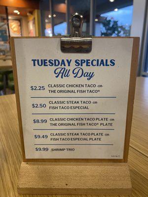 9/29/23  (fri): Tuesday Specials