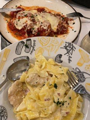 Premium Milk Fed Veal ParmigianaSpecialty & side dish Baby Clams in Shells over Linguini Chicken Pappardelle Alla Solerno