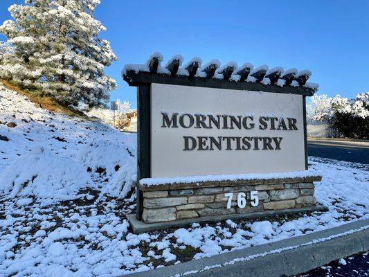 Morning Star Dentistry's street side sign, located in Sonora California