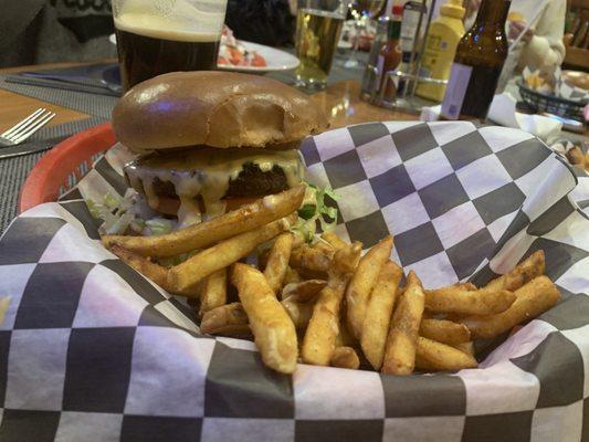 Alcoholic Burger with French fries