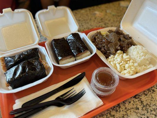 Katsu Musubi, Spam Musubi, Mini bbq beef plate