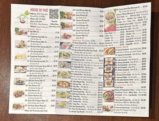 Menu leaflet 2nd of 2 sides.