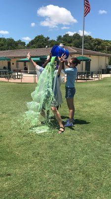 Headmaster agreed to be slimed after fundraising goal was met and exceeded!